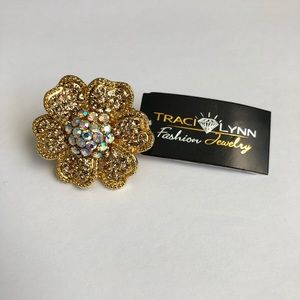 Traci Lynn Wild Flower Rhinestone Stretch Ring